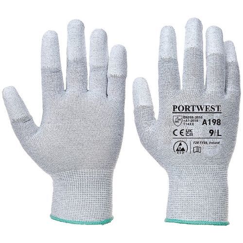 RUKAVICE ANTISTATIC PU FINGERTIP A198 SIVE/BIJELE M