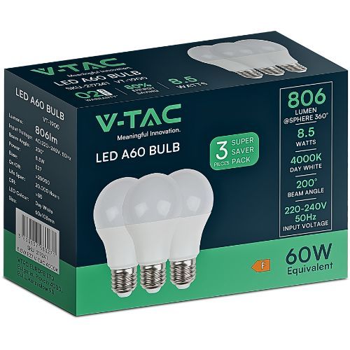 ŽARULJA LED 8.5W E27 A60 4000K 3/1