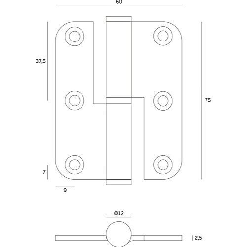 ŠARNIR JNF 75X60 INOX RASTAVNI ZAOB. L