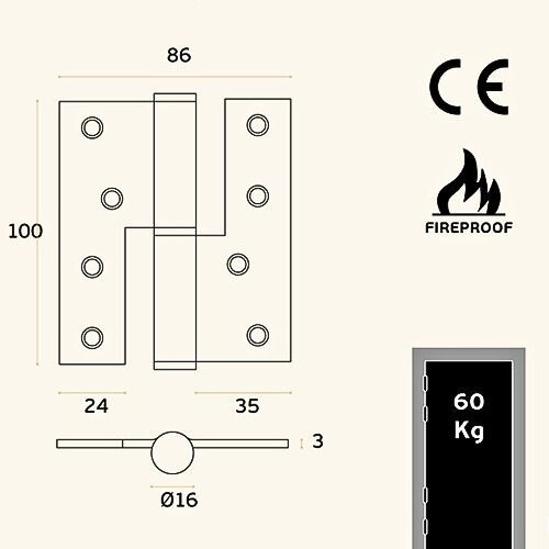 ŠARNIR JNF 100X86 INOX RASTAVNI RAVNI L