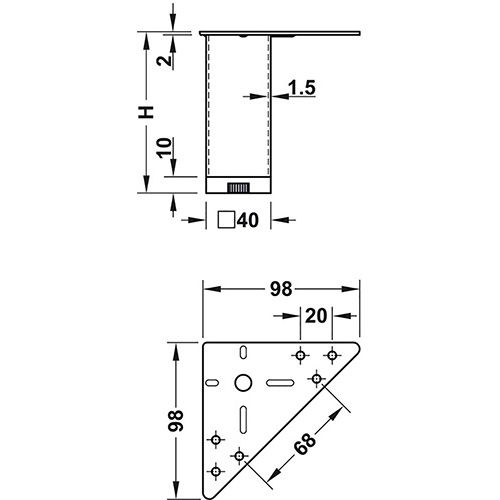 NOGICA ZA NAMJEŠTAJ ČETVRTASTA 150MM