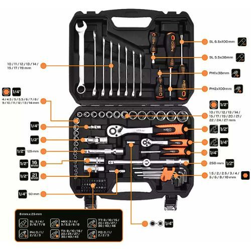 NEO SET KLJUČEVA NASADNIH 1/2 , 1/4 100DJ