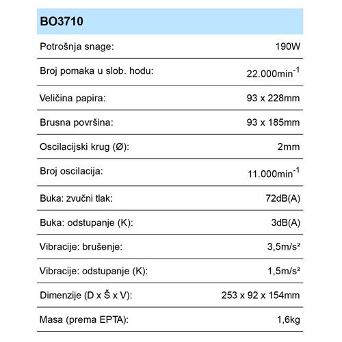 MAKITA BO3710 BRUSILICA VIBRACIONA (190W,93X185MM)*