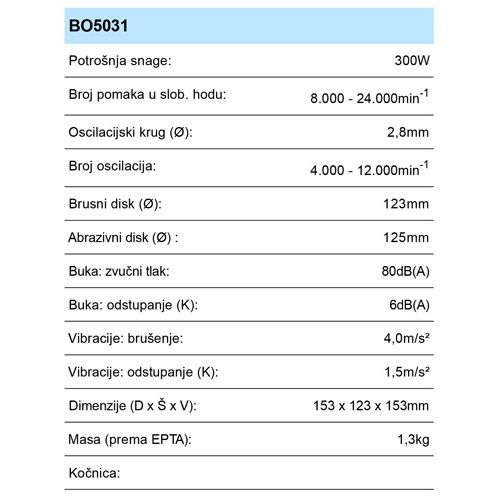 MAKITA BO5031 BRUSILICA EXCENTRIČNA (300W,125MM)*