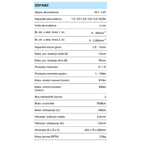MAKITA DDF458Z AKU BUŠILICA IZVIJAČ (18V,LI-ION,BEZ AKU)