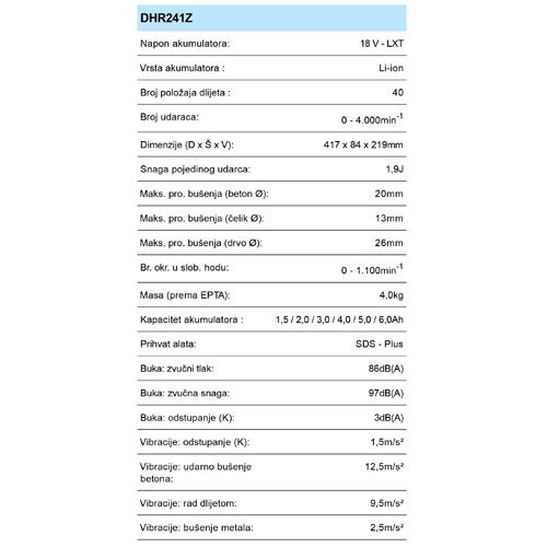 MAKITA DHR241Z AKU BUŠILICA UDARNA(18V,Li-ION,BEZ AKU)