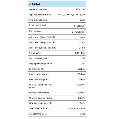 MAKITA DHR243Z AKU BUŠILICA ČEKIĆ (18V,LI-ION,BL,BEZ AKU)*