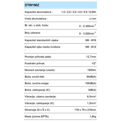 MAKITA DTW190Z AKU ZAVRTAČ UDARNI(1/2,18V,LIION,BEZ AKU)