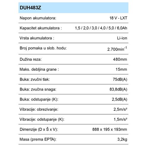 MAKITA DUH483Z AKU ŠKARE ZA ŽIVICU (18V)*