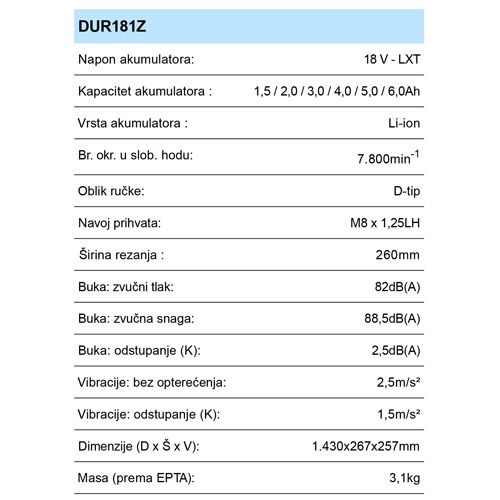 MAKITA DUR181Z AKU KOSA (18V,LI-ION,BEZ AKU)