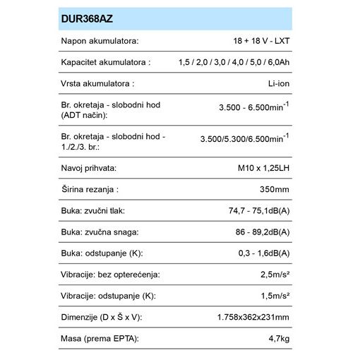 MAKITA DUR368AZ AKU KOSA (18+18V,BEZ AKU)