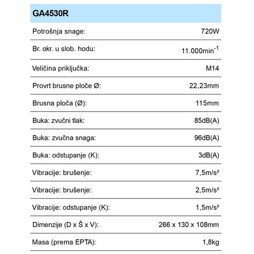 MAKITA GA4530R BRUSILICA KUTNA (720W,115MM)