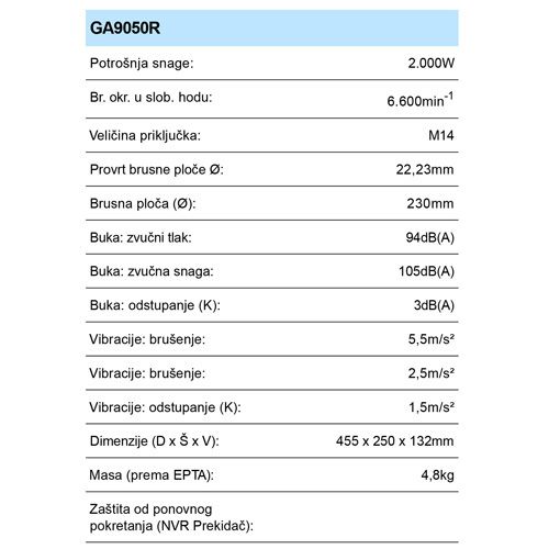 MAKITA GA9050R BRUSILICA KUTNA(2000W, 230MM)*