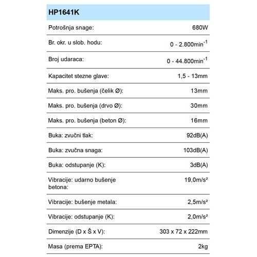 MAKITA HP1641K BUŠILICA (680W,13MM,KOFER)*