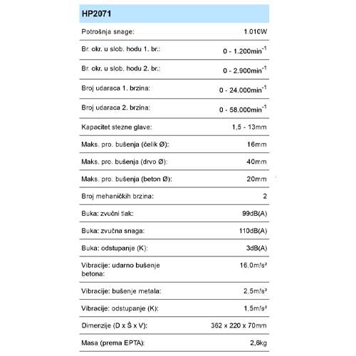 MAKITA HP2071 BUŠILICA UDARNA (1010W,13MM,BZS)