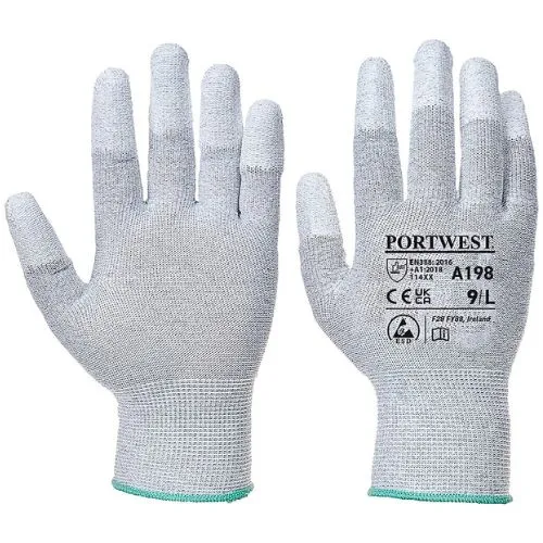 RUKAVICE ANTISTATIC PU FINGERTIP A198 SIVE/BIJELE XL