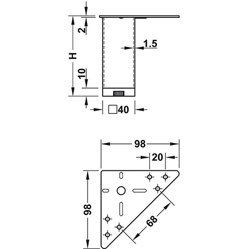 NOGICA ZA NAMJEŠTAJ ČETVRTASTA 150MM