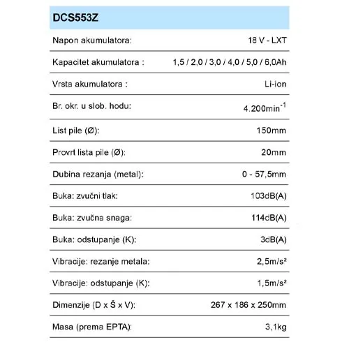 MAKITA DCS553Z AKU PILA ZA METAL (18V,LI-ION,150MM,BEZ A)