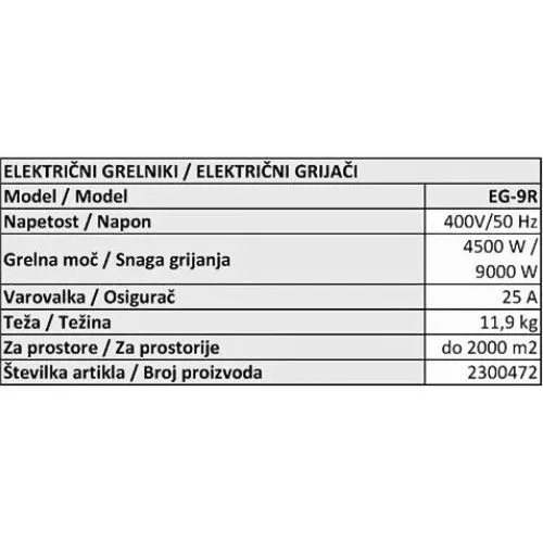 GRIJAČ ELEKTRIČNI EG9 R