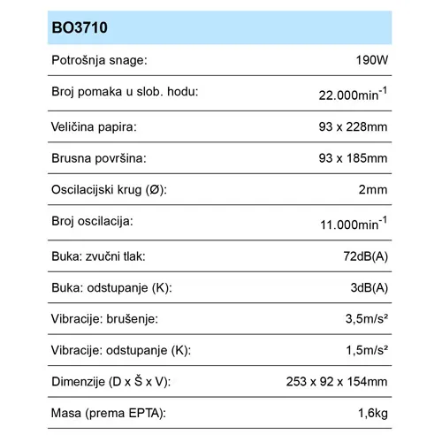 MAKITA BO3710 BRUSILICA VIBRACIONA (190W,93X185MM)*