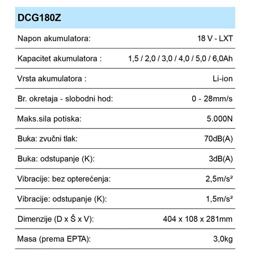 MAKITA DCG180Z AKU PIŠTOLJ ZA SILIKON  (18V,300ML)