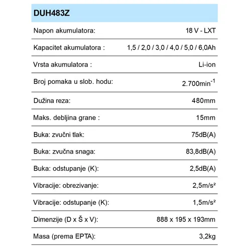 MAKITA DUH483Z AKU ŠKARE ZA ŽIVICU (18V)*