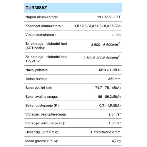 MAKITA DUR368AZ AKU KOSA (18+18V,BEZ AKU)