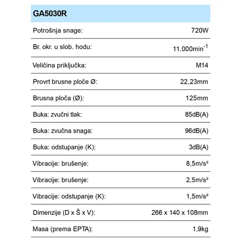 MAKITA GA5030R BRUSILICA KUTNA (720W,125MM)