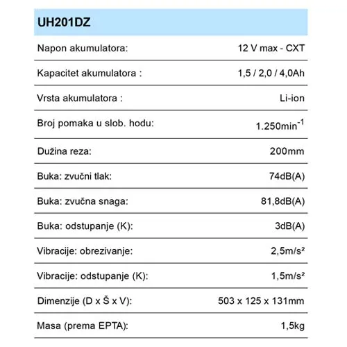 MAKITA UH201DZ AKU ŠKARE ZA ŽIVICU (10,8V,BEZ AKU)