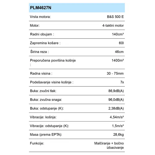 MAKITA PLM4627N KOSILICA MOTORNA(46CM, B&S500,BOČNO)